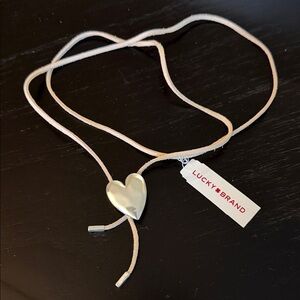 NWT Lucky Brand Silver Heart Necklace with Tan Cord
